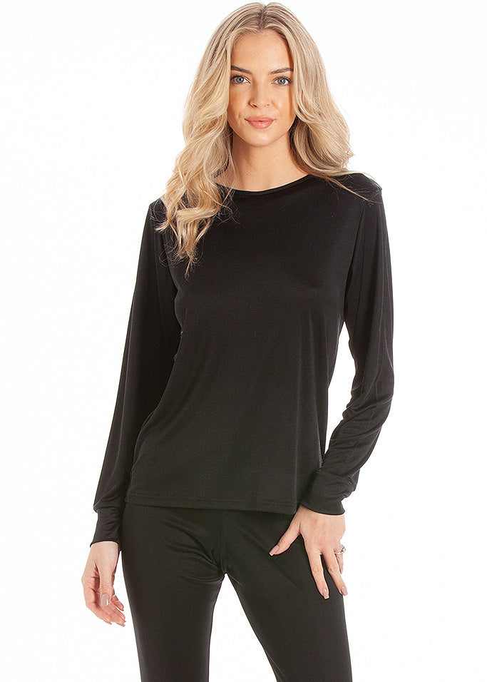 Long sleeved vest & longjohns in black heavyweight silk jersey