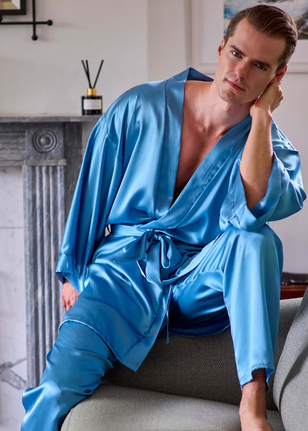 Blue haze short kimono & pyjama trousers