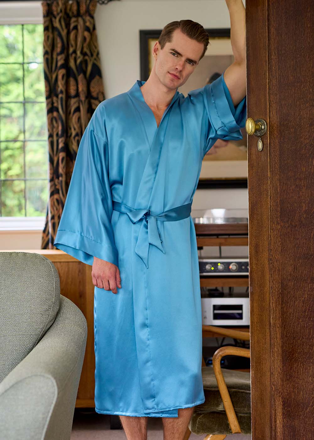 Blue haze silk long kimono