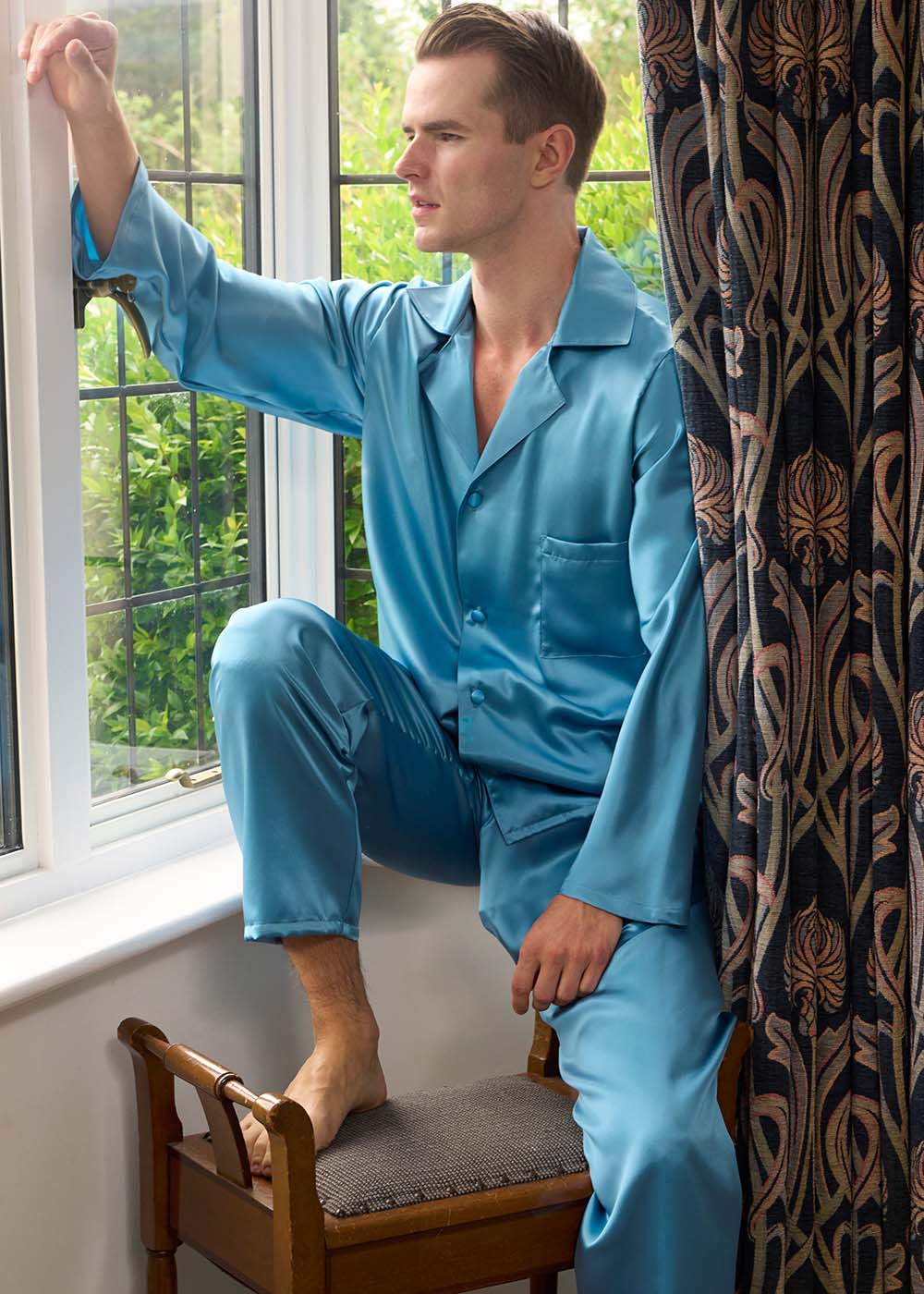 Blue haze silk men's pyjamas