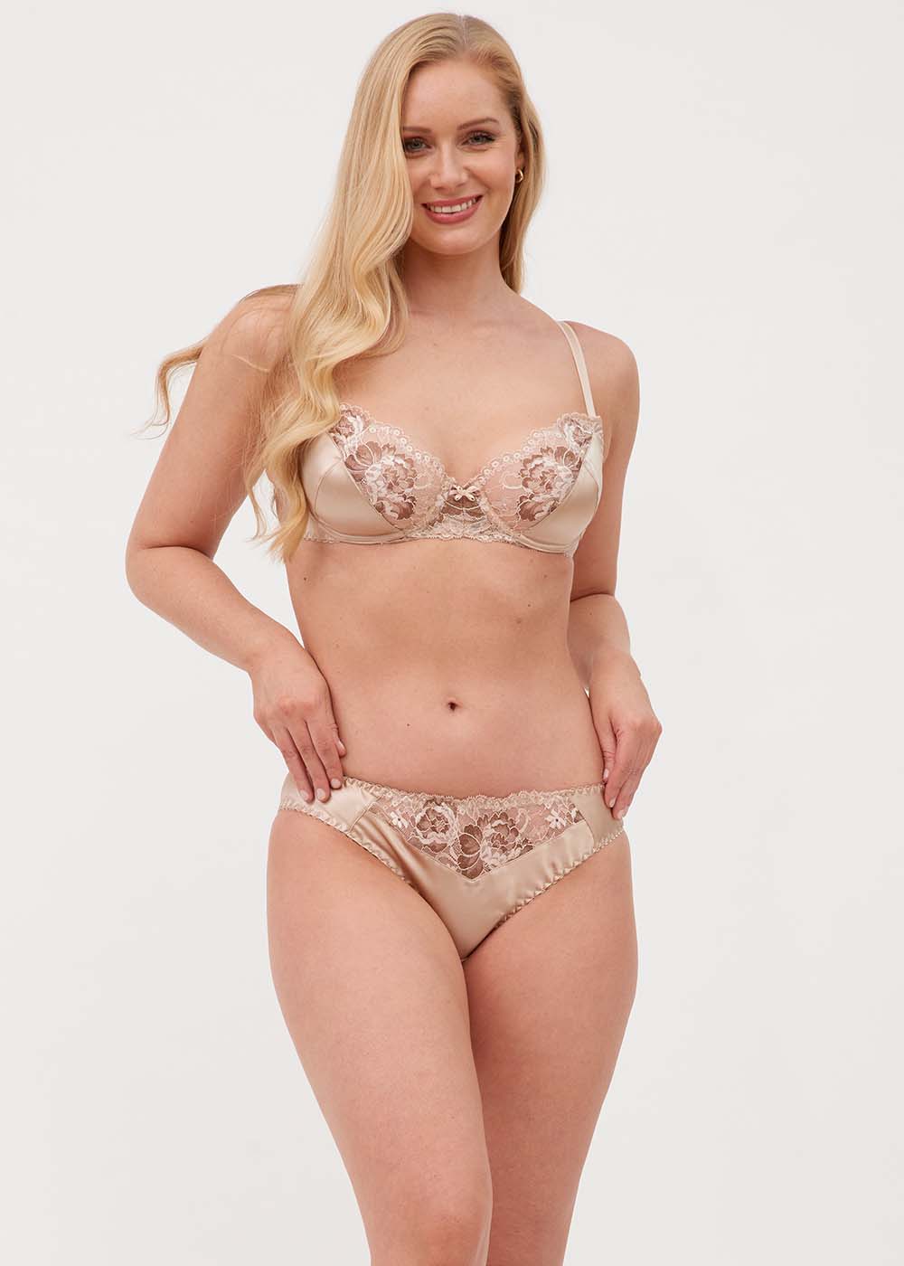 Oyster silk bra & briefs