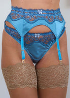 Blue haze silk suspender, string & stockings