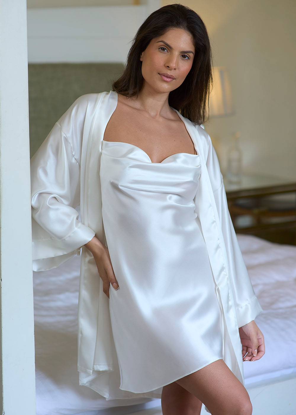 Ivory silk slip & kimono