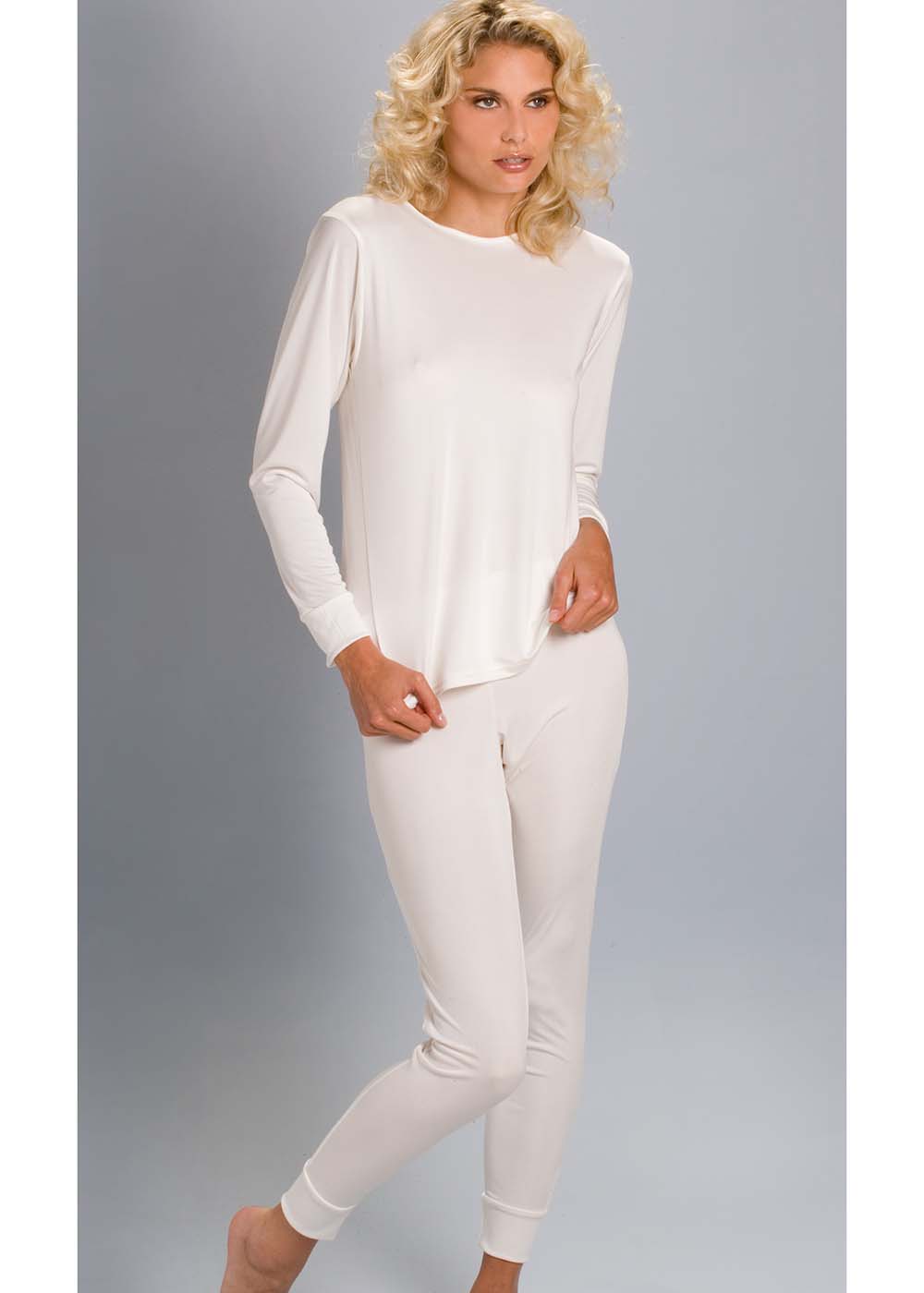 Ivory silk jersey long johns & long sleeved vest