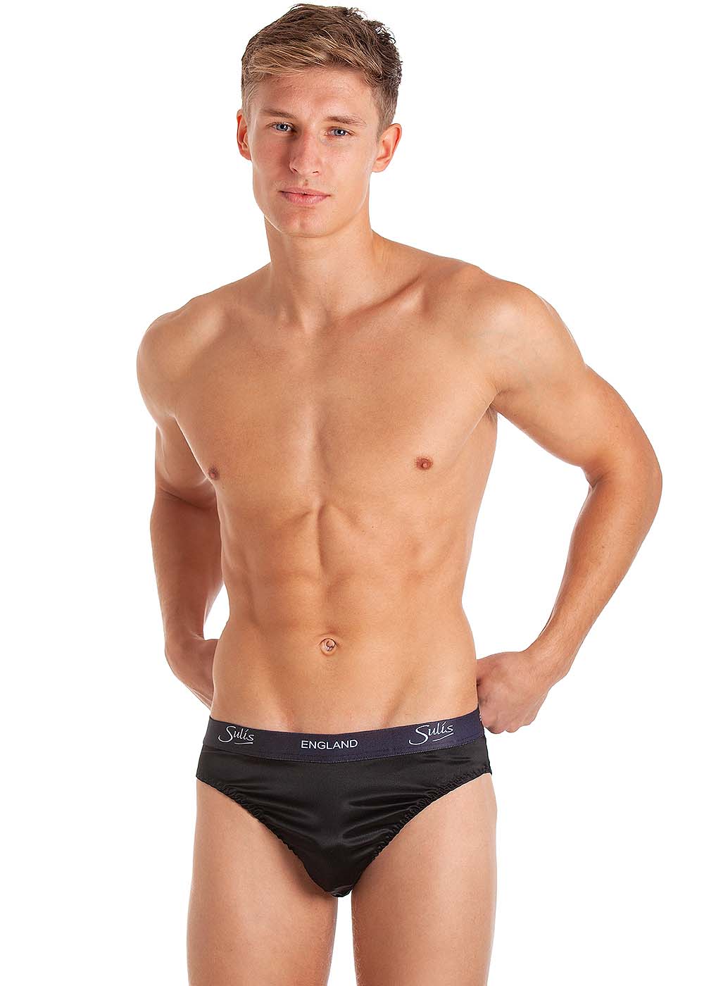 Black stretch silk brief