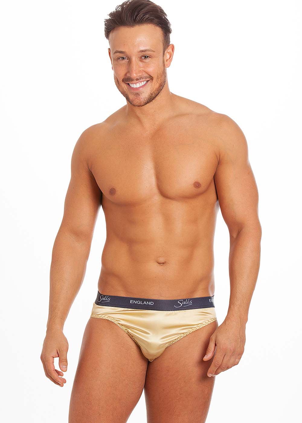 Gold stretch silk brief