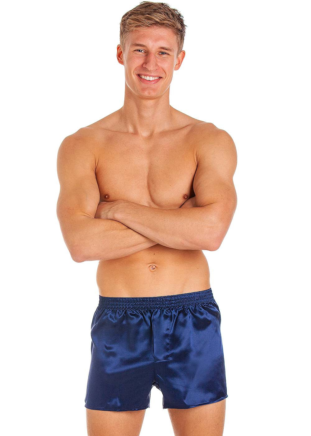 Navy silk boxer shorts