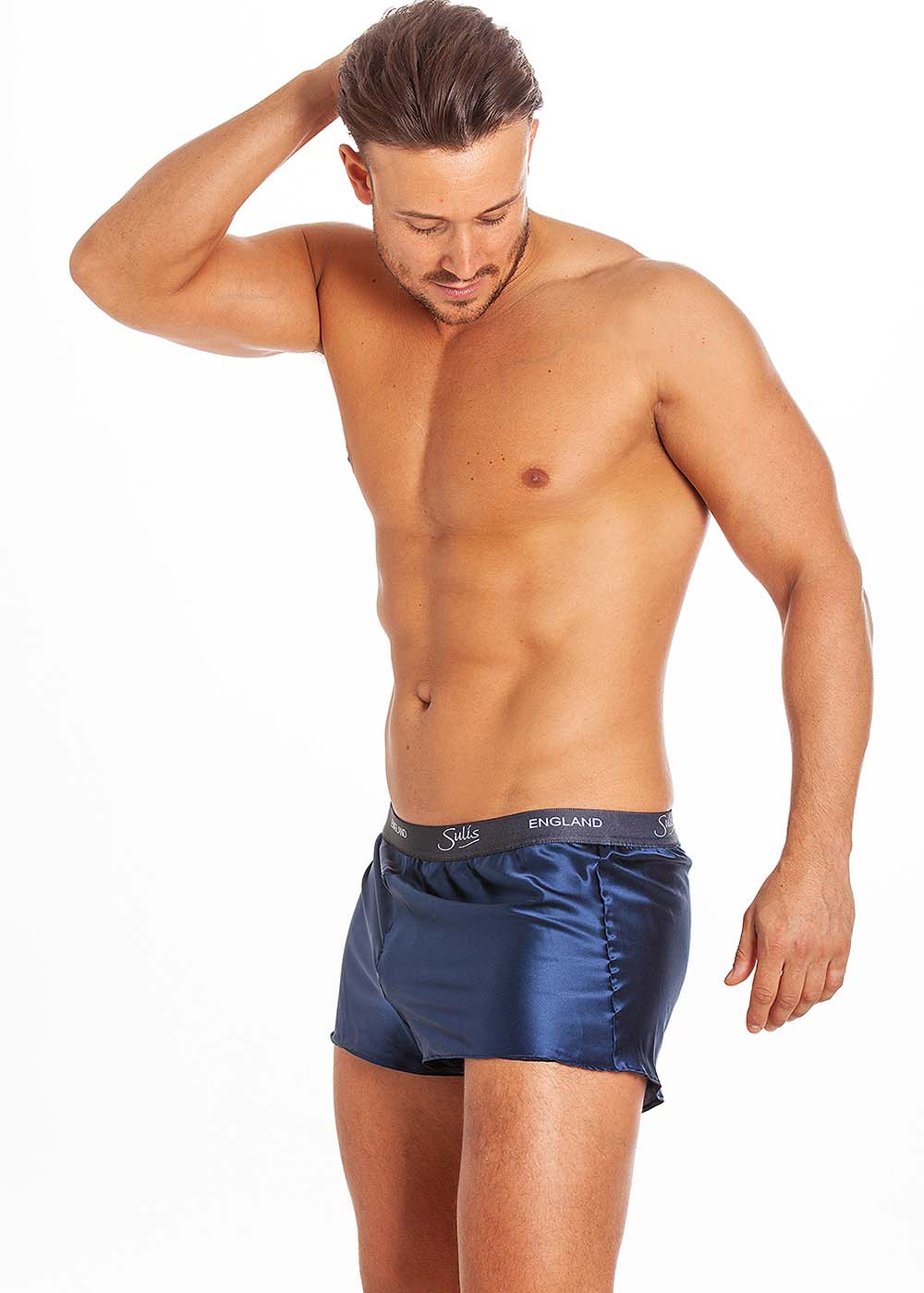 Navy silk shorts