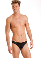 Black stretch silk thong brief