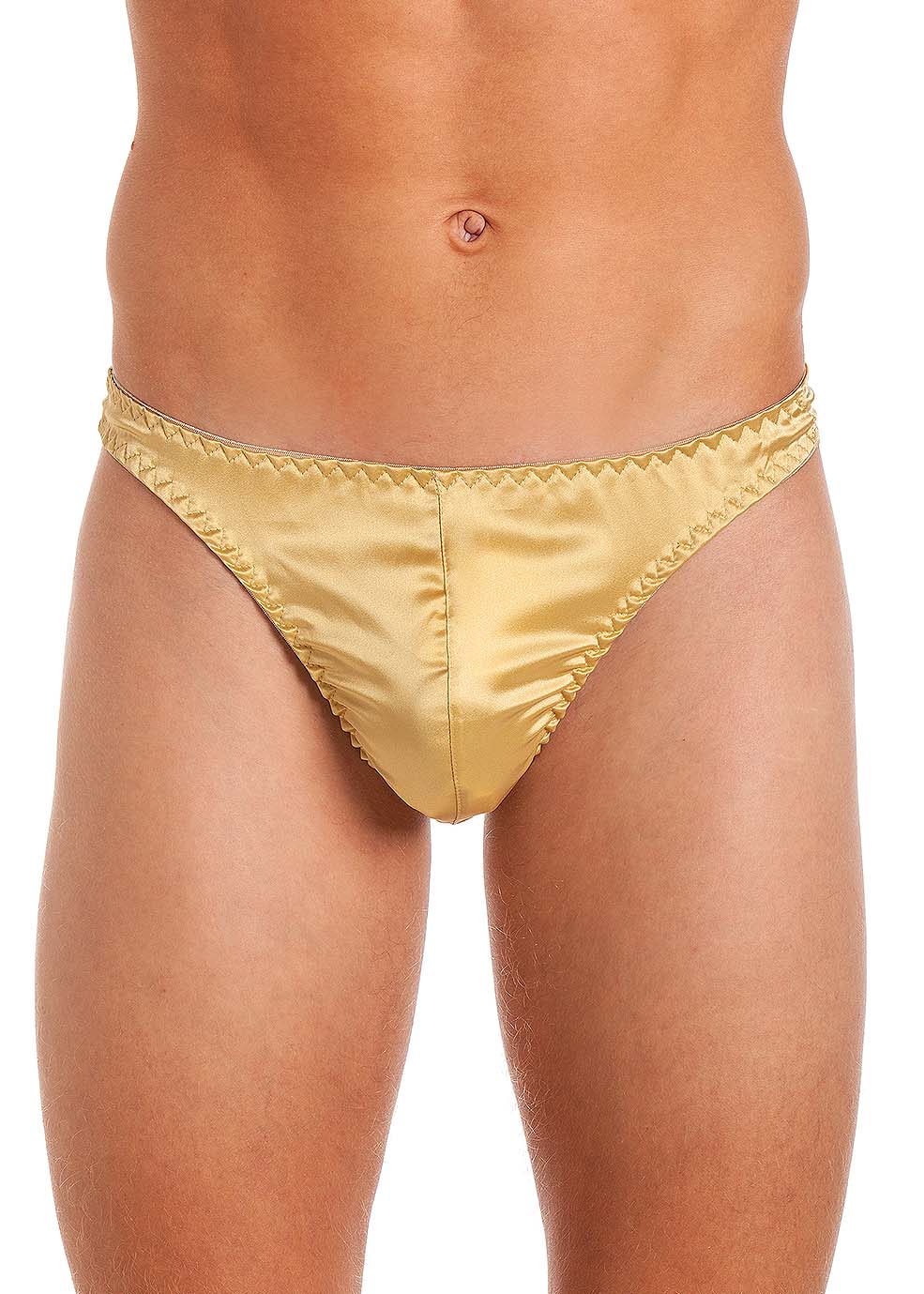 Gold stretch silk thong brief