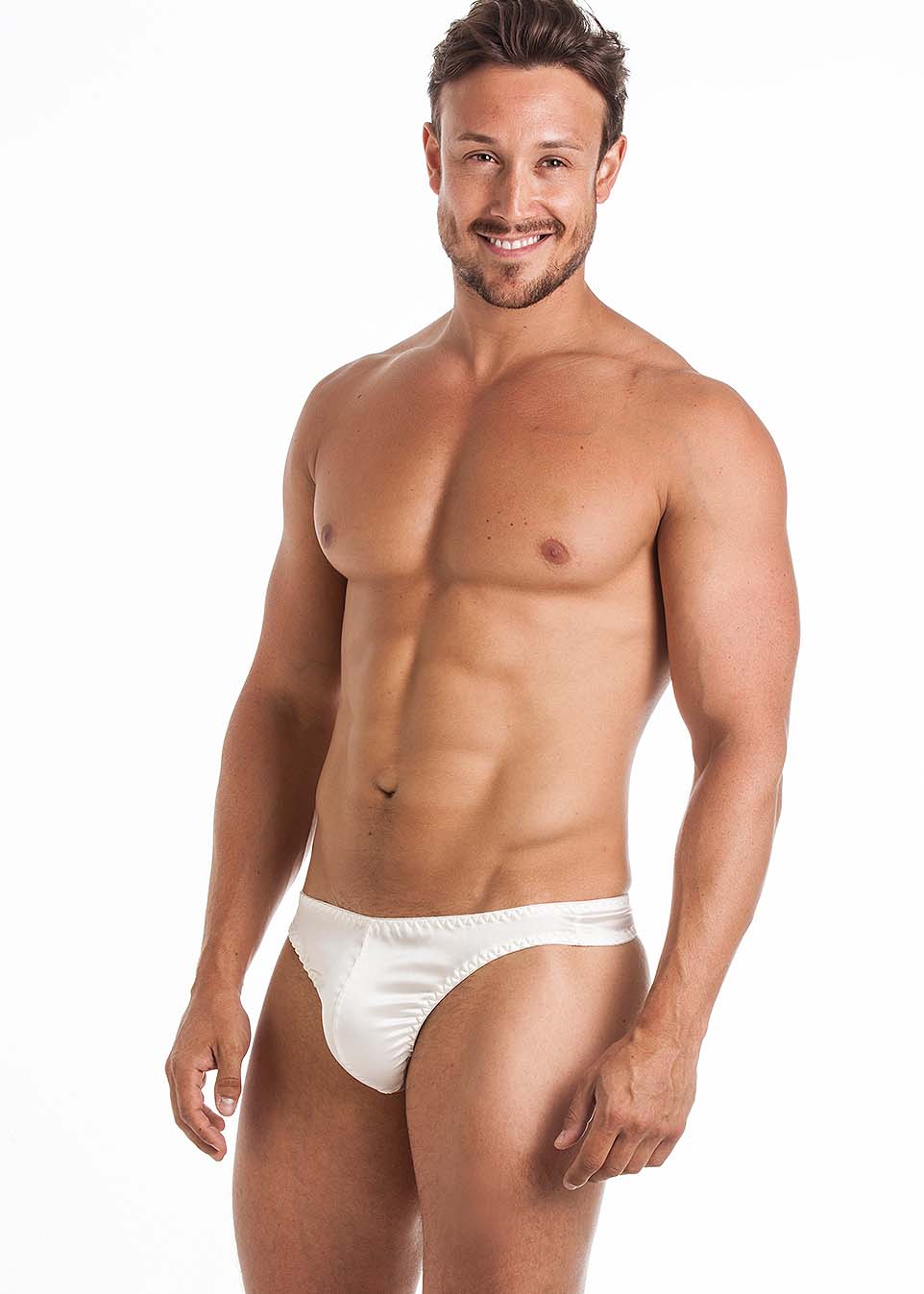 Ivory stretch silk thong brief