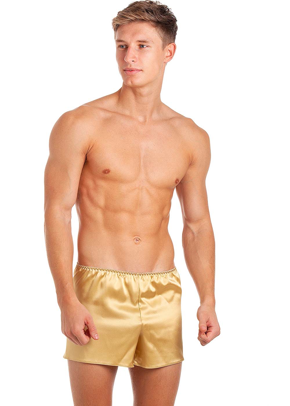 Gold stretch silk shorts