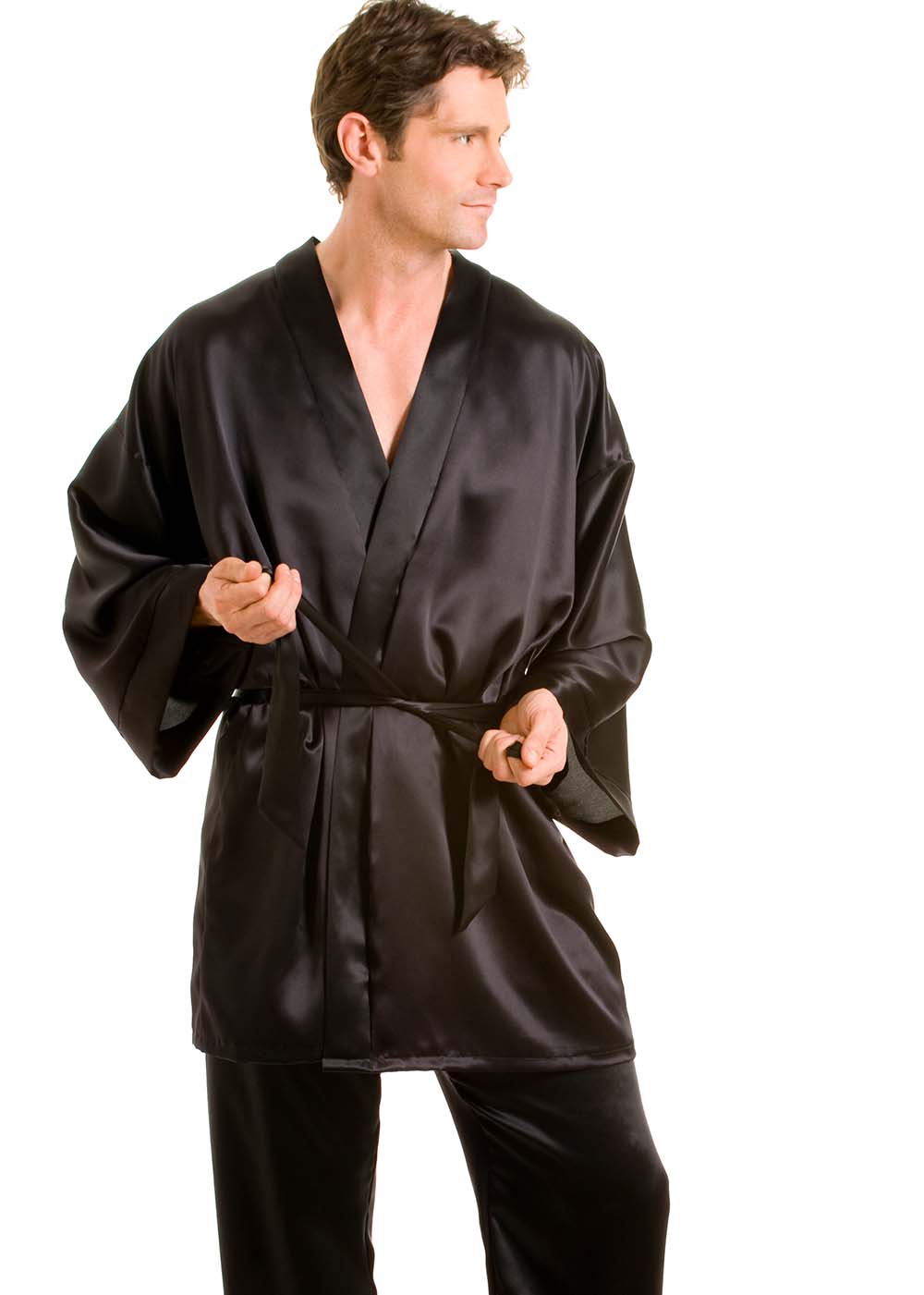 Black silk kimono & pyjama trousers