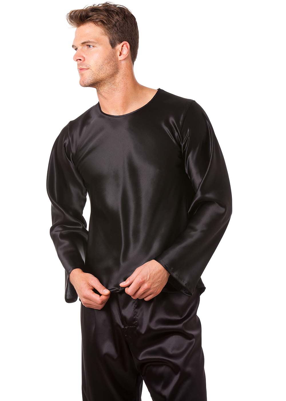 Black silk long long sleeved T shirt & pyjama trousers