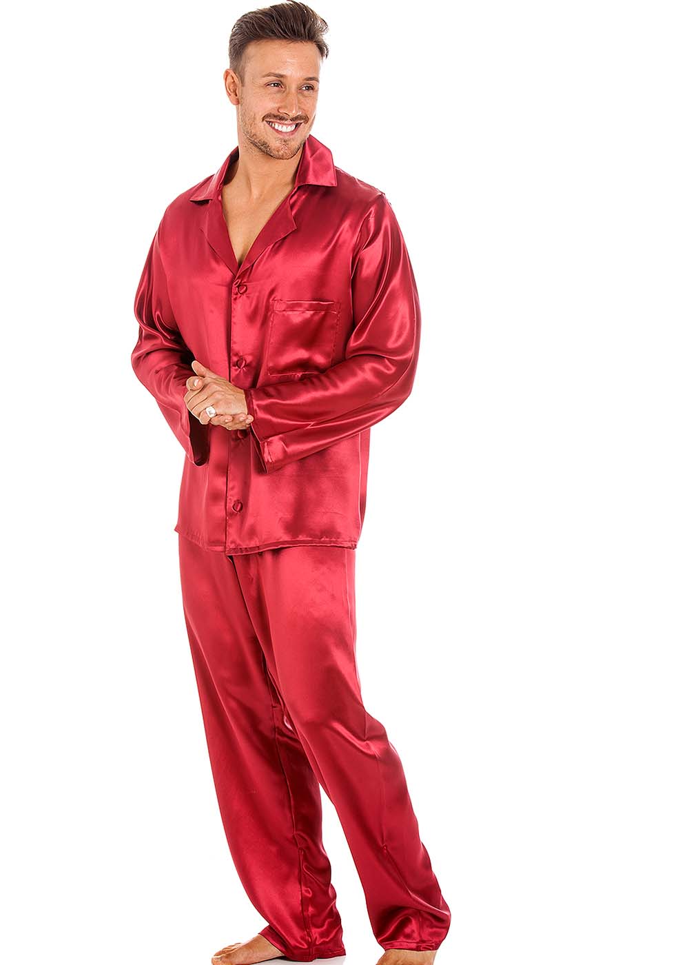 Cranberry silk pyjama jacket & trousers