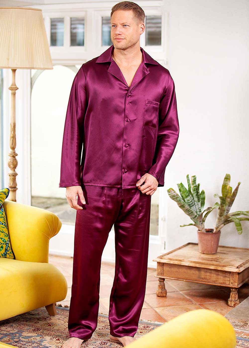 Garnet silk pyjama jacket & trousers