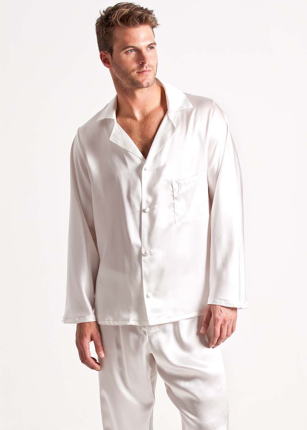 Ivory stretch silk pyjama jacket & trousers