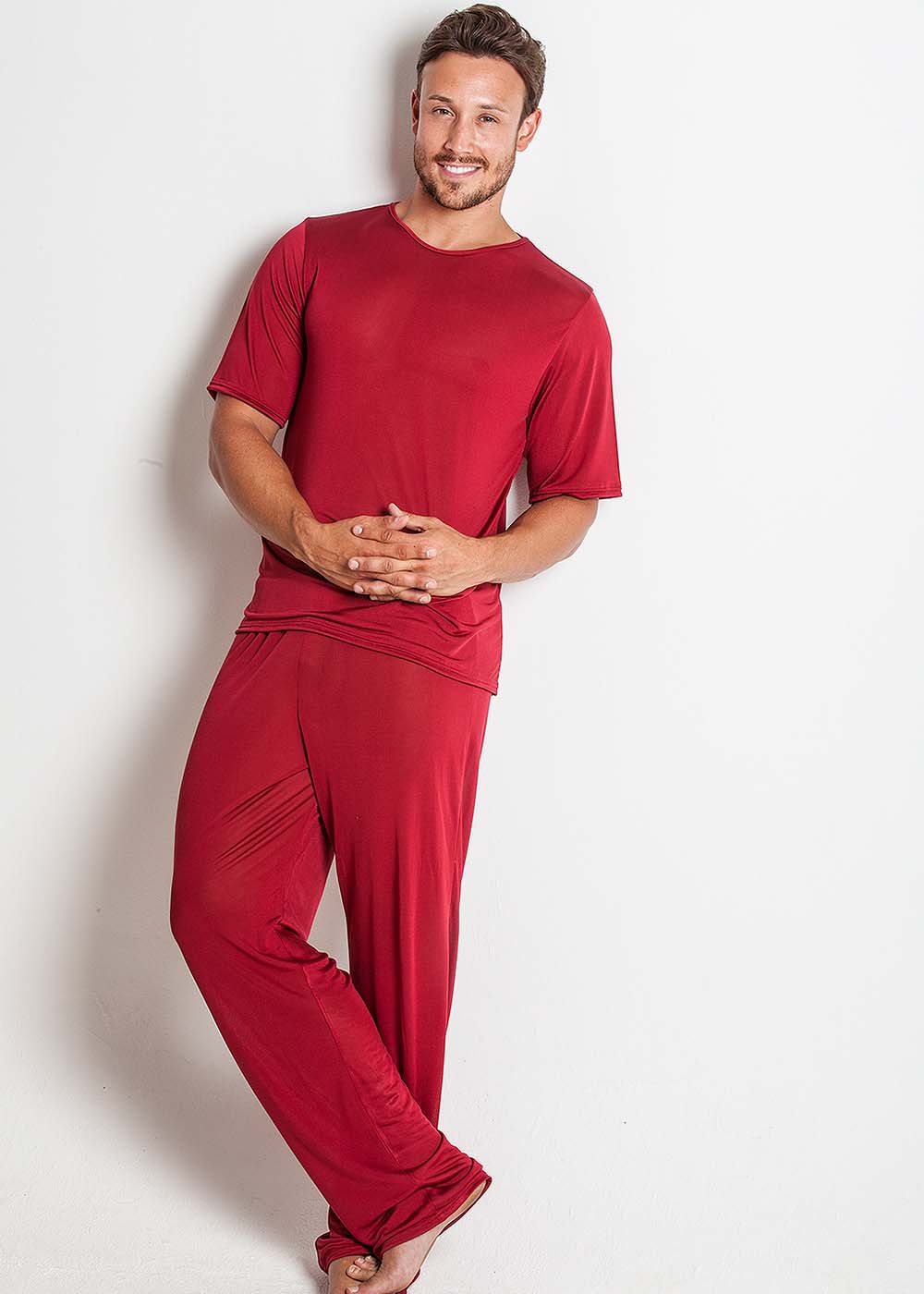 Berry silk jersey T shirt & lounge pants