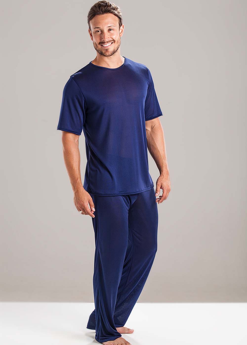 Navy silk jersey T shirt & lounge pants