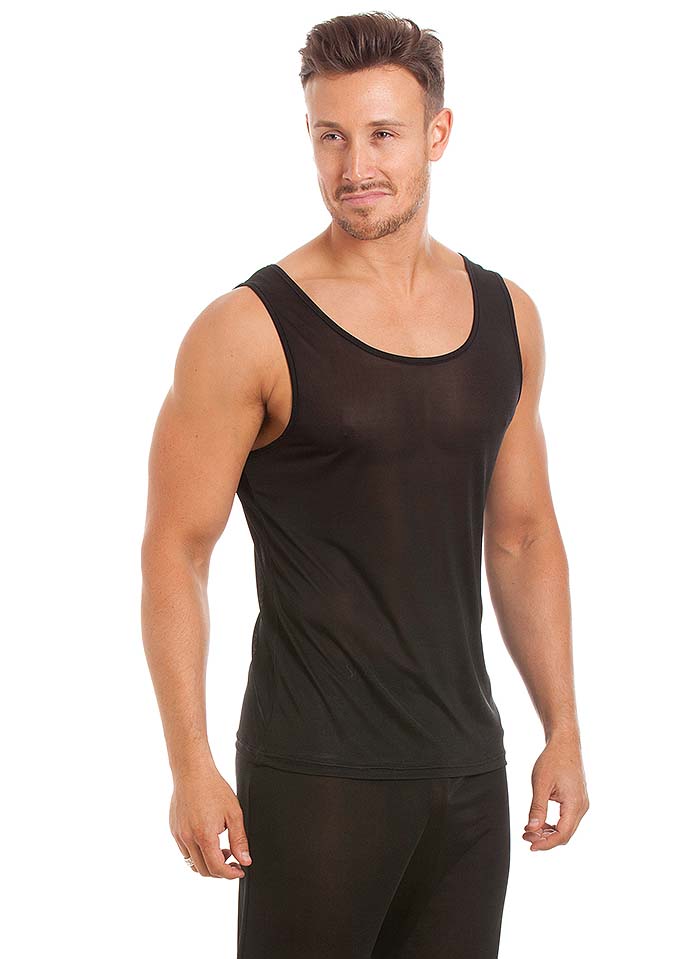 Black silk jersey singlet & lounge pants