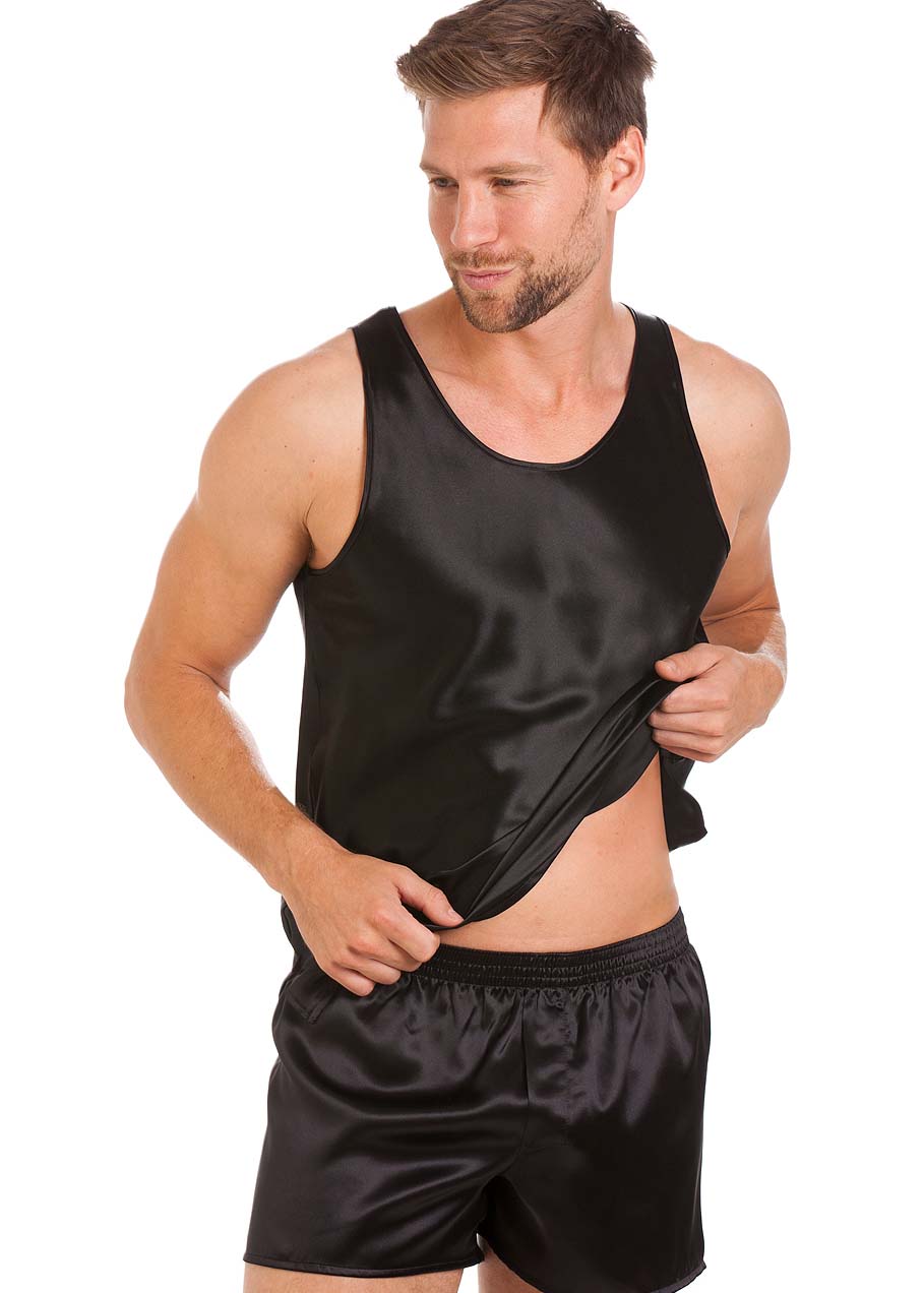 Black silk singlet & boxer shorts