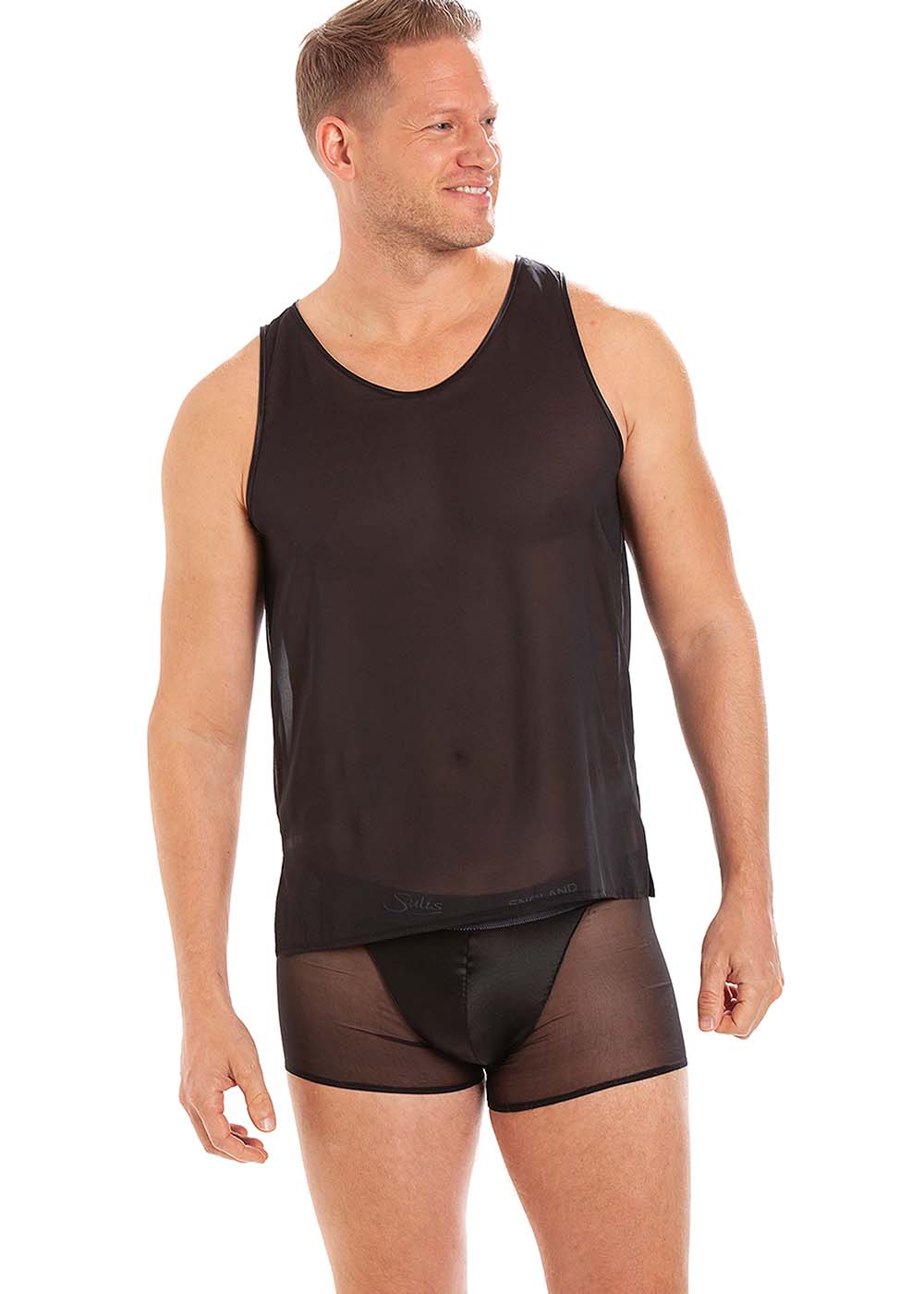 Black georgette singlet & boxer briefs