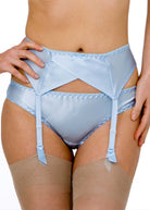 Blue silk suspender, briefs & stockings