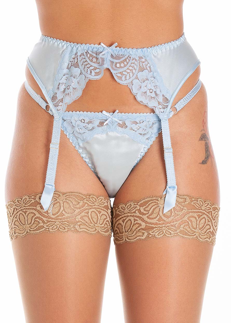 Blue silk suspender & string