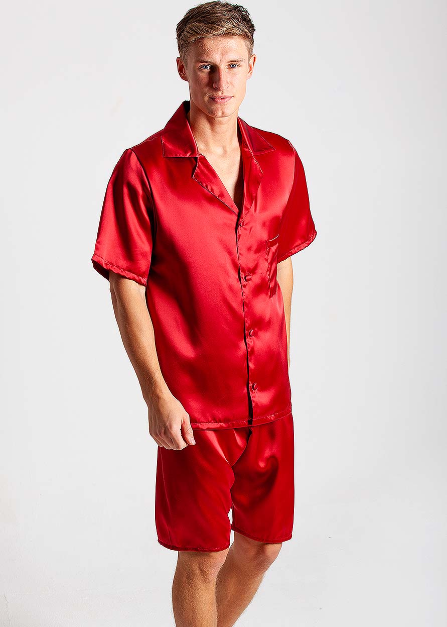 Cranberry silk short pyjama jacket & shorts