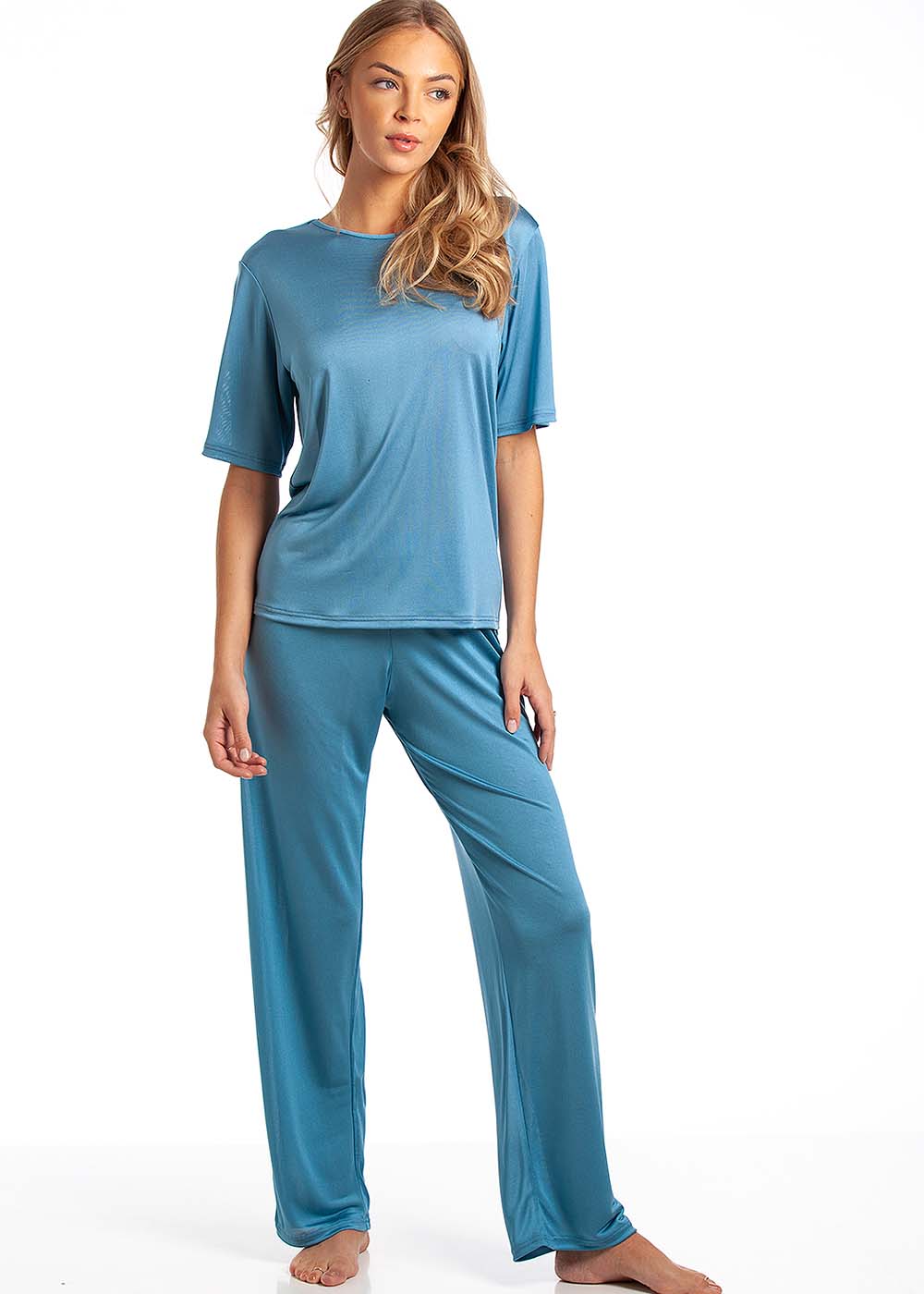 Blue haze silk jersey T shirt & lounge pants