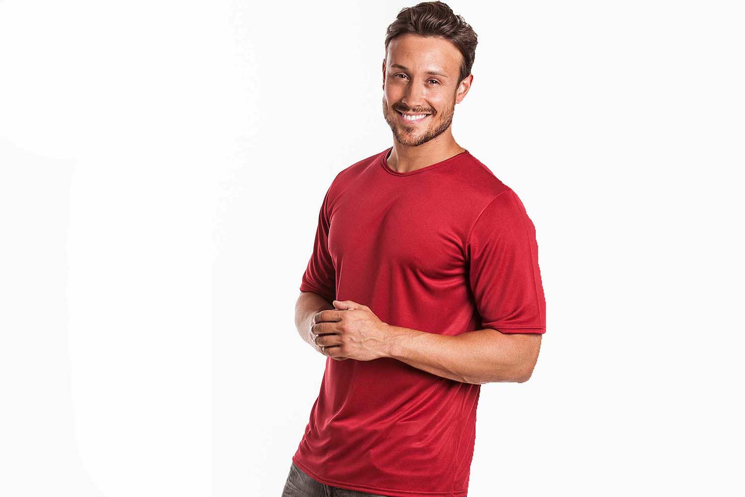 Men's heavyweight pure silk jersey T shirt in berry