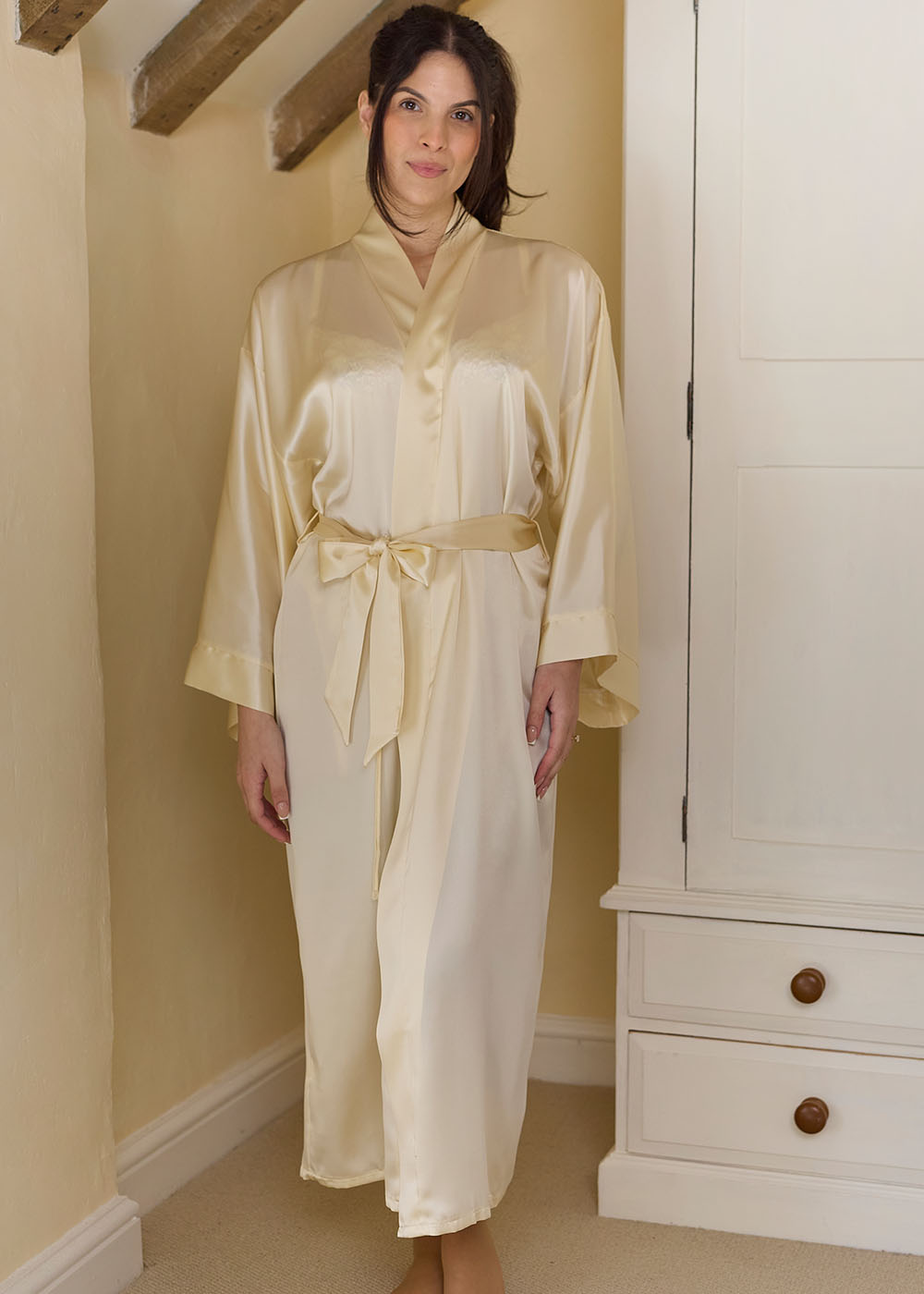 Champagne silk long kimono