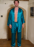 Jade silk short kimono and pyjama trousers