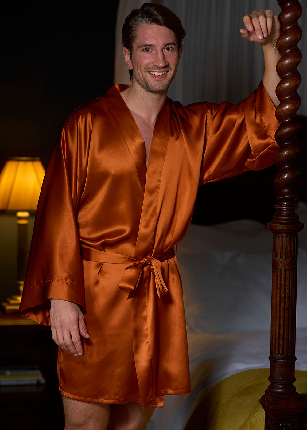 Umber silk short kimono
