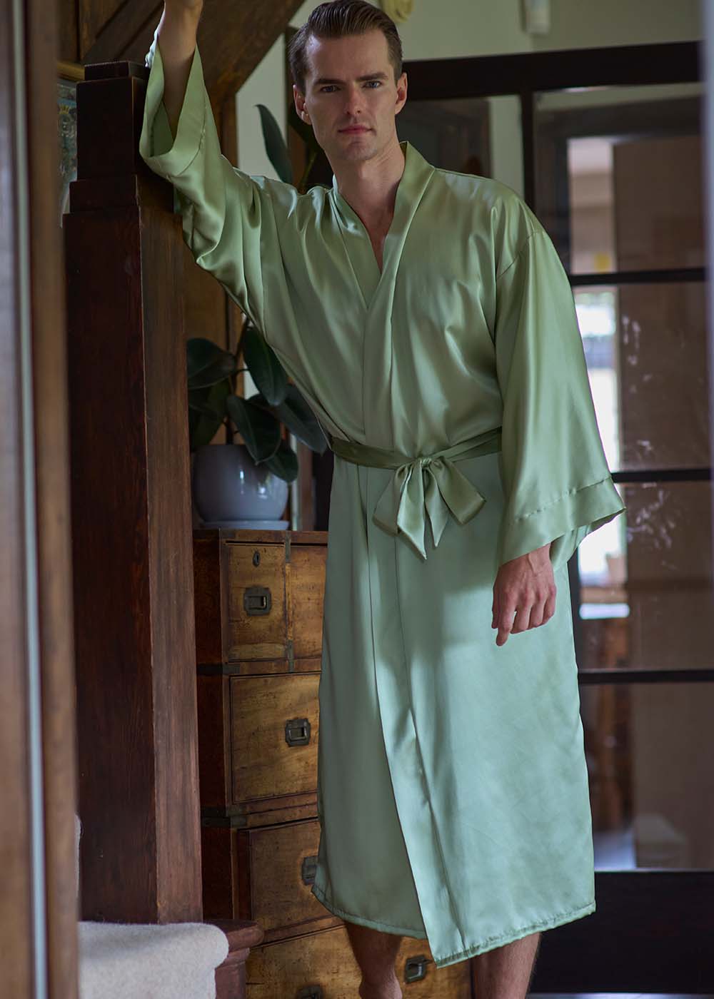 Pistachio silk kimono