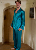 Jade silk pyjama jacket and trousers
