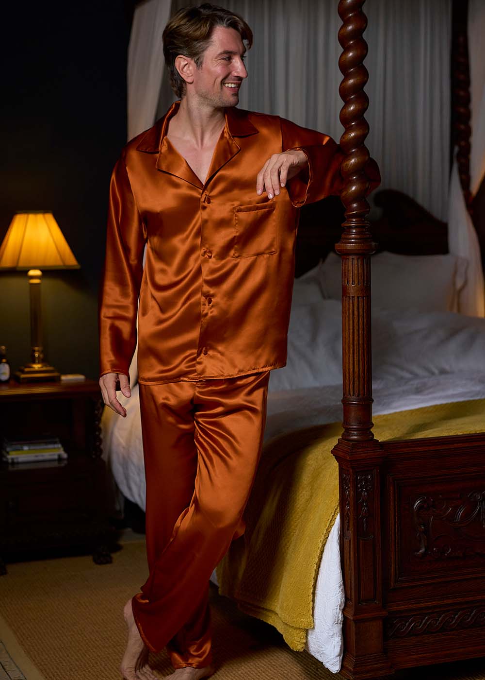 Umber silk pyjama jacket and trousers