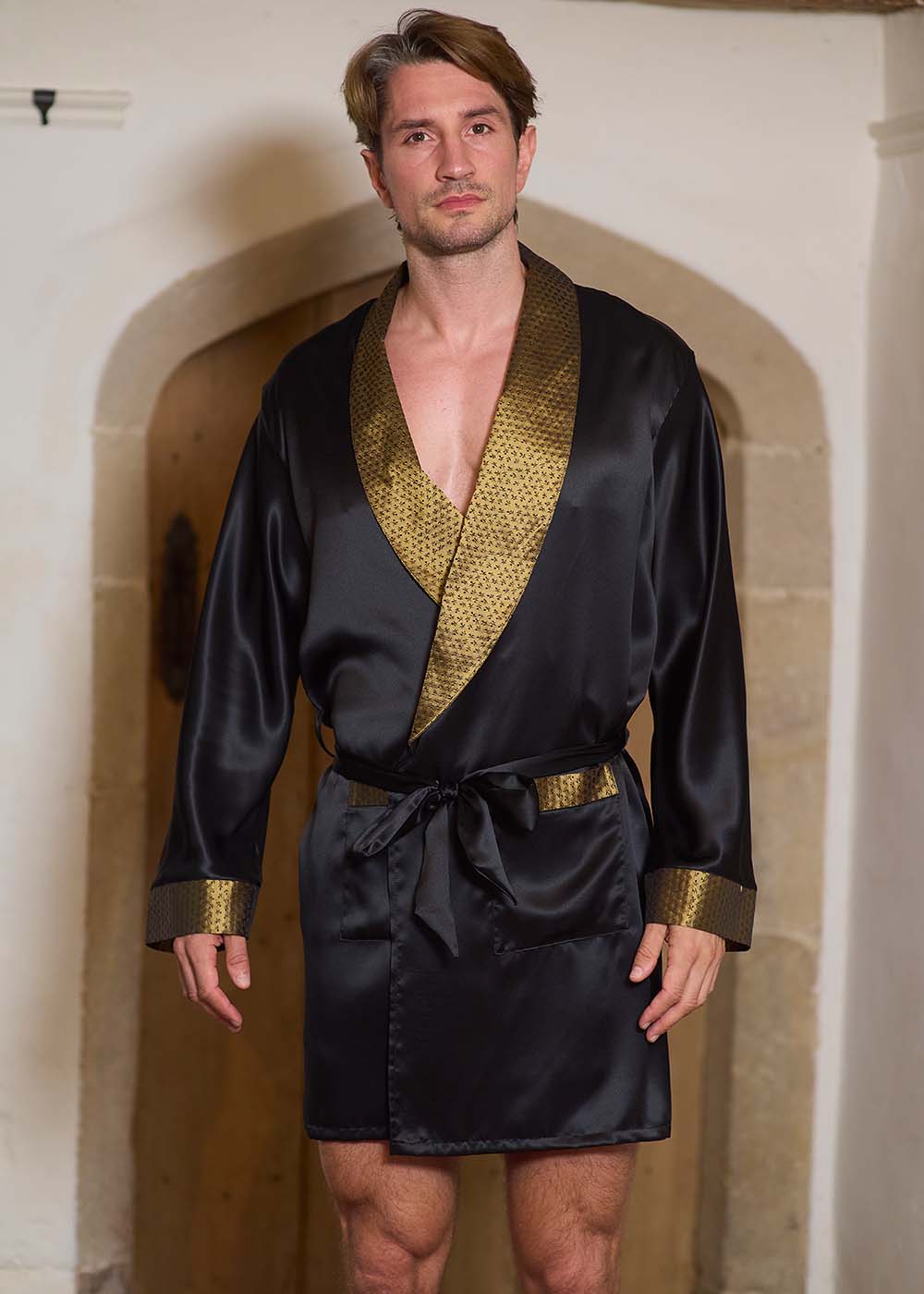 Black silk Riviera robe