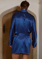 Navy silk Riviera robe, back view