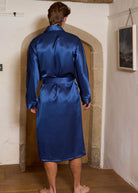 Navy silk Riviera robe, back view