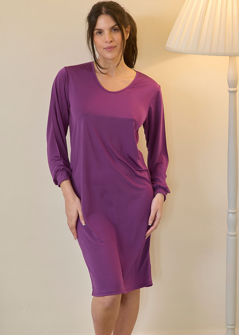 Amethyst silk long sleeve nightshirt