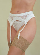 Ivory silk suspender, string & stockings