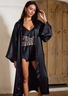 Black silk teddy & long kimono