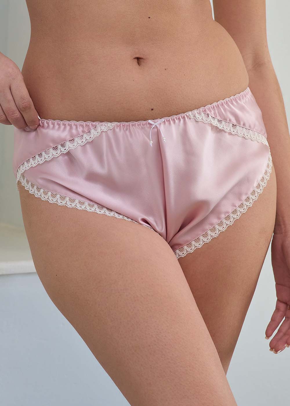 Shell pink silk tap pants