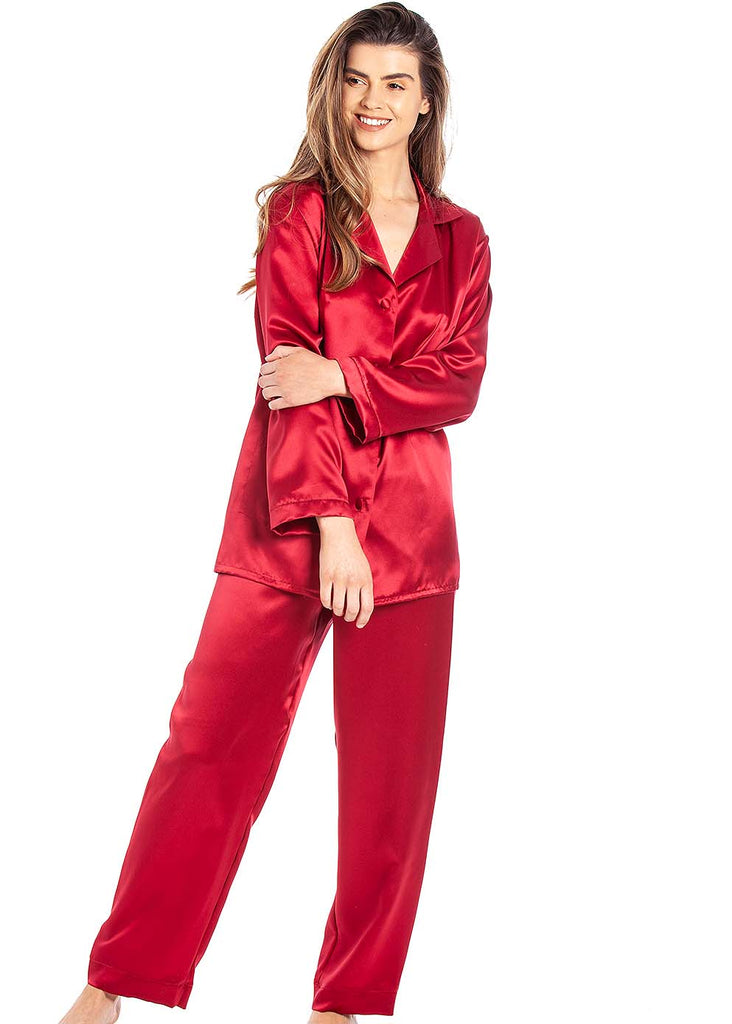 Cranberry silk pyjama jacket & trousers