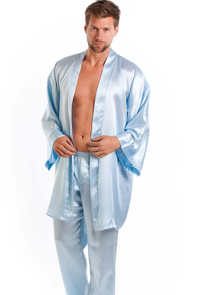 Pale blue silk kimono & pyjama trousers