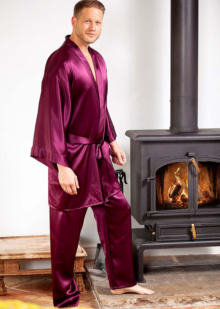 Garnet silk kimono & pyjama trousers