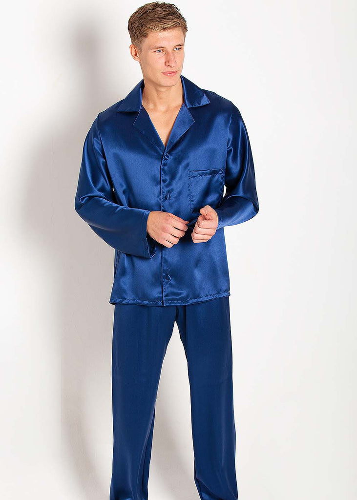Navy silk pyjama jacket & trousers