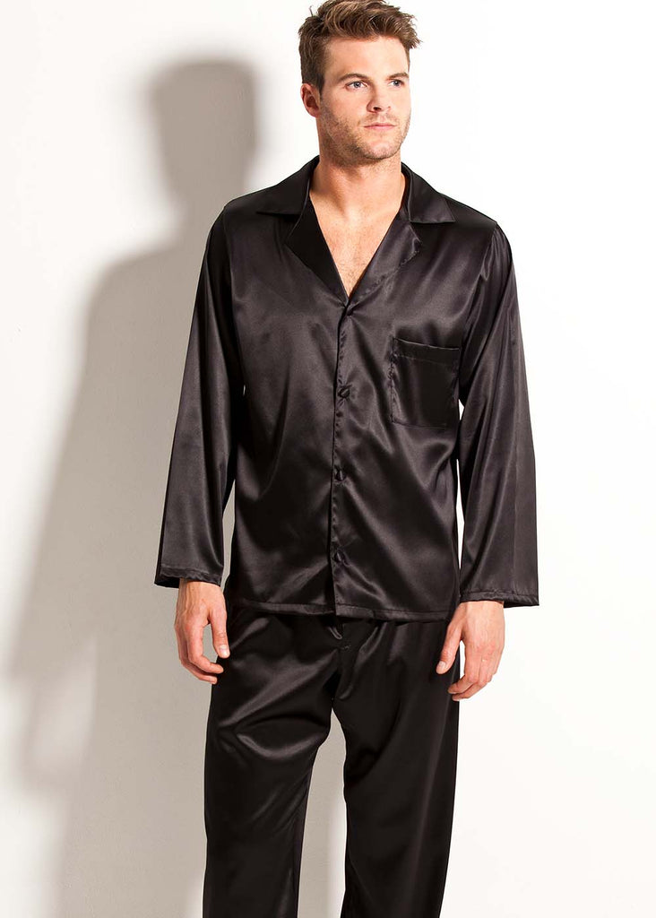 Black stretch silk pyjama jacket & trousers