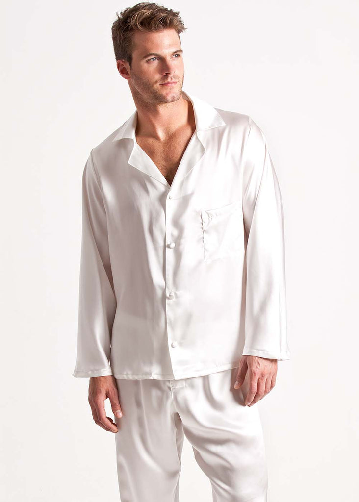 Ivory stretch silk pyjama jacket & trousers